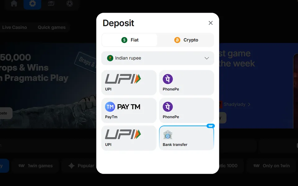 Deposits and Withdrawals on 1win